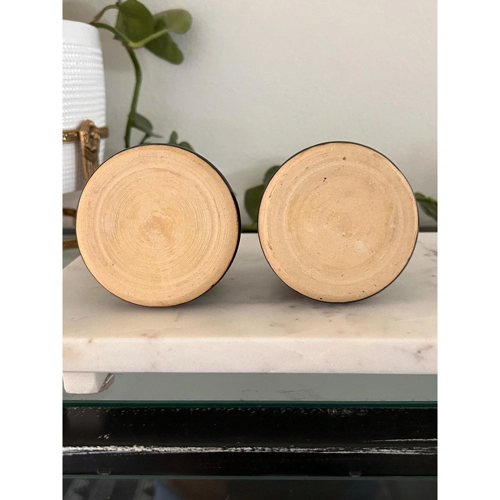 Pair of Etched Ceramic Oil Lamps, Candlesticks,‎ or Bud Vases